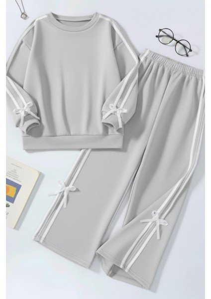 Kız Çocuk Çift Şerit Kurdele Eşofman Takımı 4-16 Yaş 12144