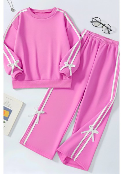 Kız Çocuk Çift Şerit Kurdele Eşofman Takımı 4-16 Yaş 12143