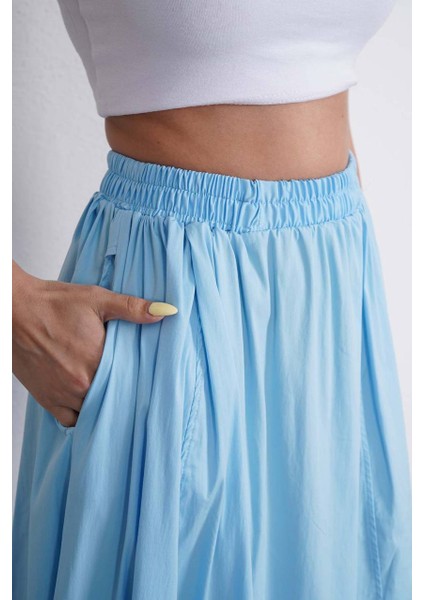 Tesettür Etek Uzun Çift Cepli Poplin Kumaş Beli Lastikli Iç Göstermez Etek Astarsız (90 Cm) fiyatları