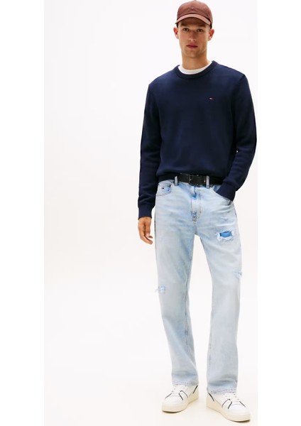 Erkek Slim Fit Bisiklet Yaka Dokulu Triko Kazak - Lacivert fiyatları