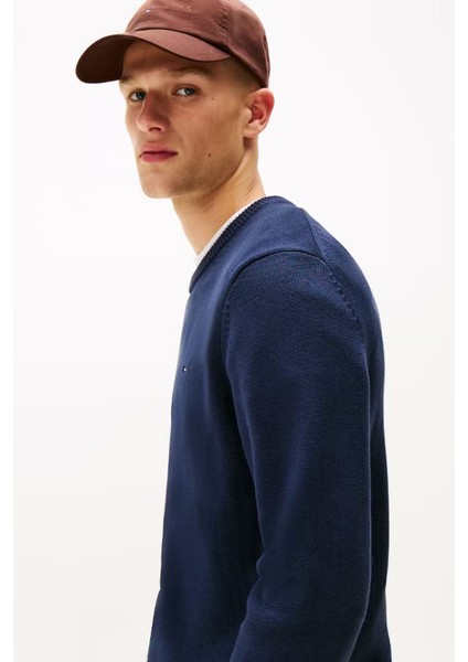 Erkek Slim Fit Bisiklet Yaka Dokulu Triko Kazak - Lacivert fırsatları