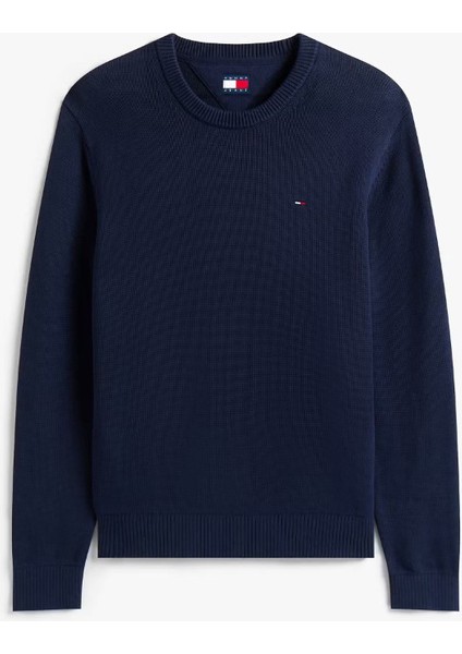 Erkek Slim Fit Bisiklet Yaka Dokulu Triko Kazak - Lacivert indirimleri