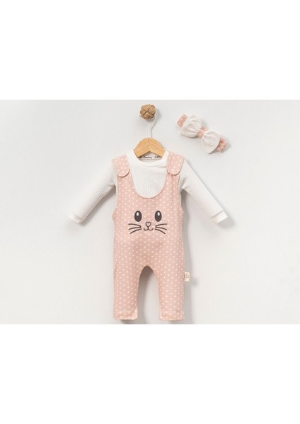 Tavşan Nakışlı Kız Bebe Ikili Salopet Set