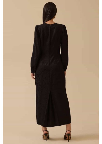 Kadın Desenli Boncuk Detaylı Saten Elbise - Siyah fiyatları