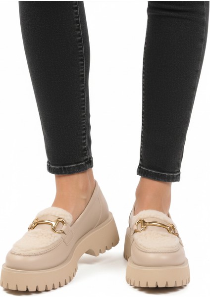 Bej Kalın Tabanlı Kadın Casual Ayakkabı