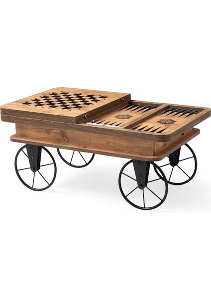 Akıllı Sehpa Satranç Tavla Model Orta Sehpa Tekerlekli Ceviz