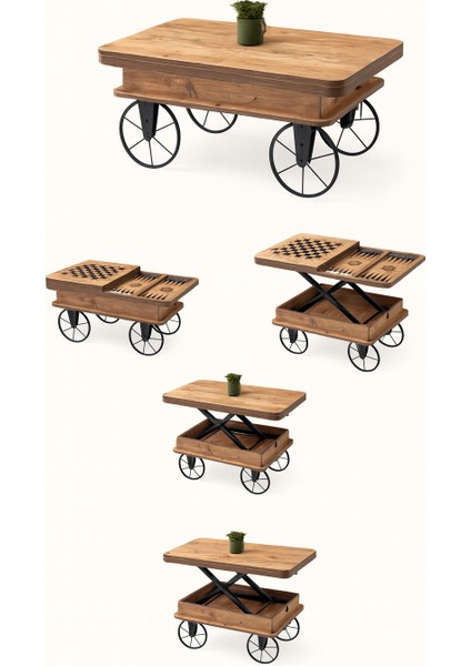 Akıllı Sehpa Satranç Tavla Model Orta Sehpa Tekerlekli Ceviz indirimleri