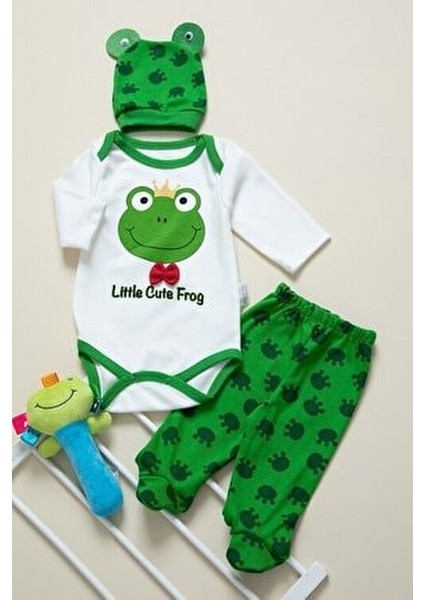 Kurbağa Baskılı Yenidoğan Seti Unisex 3'lü Hastane Çıkışı Özel Olay İçin