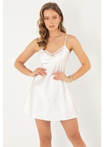 Ince Askılı Güpürlü Mini Saten GECELIK-337 modelleri