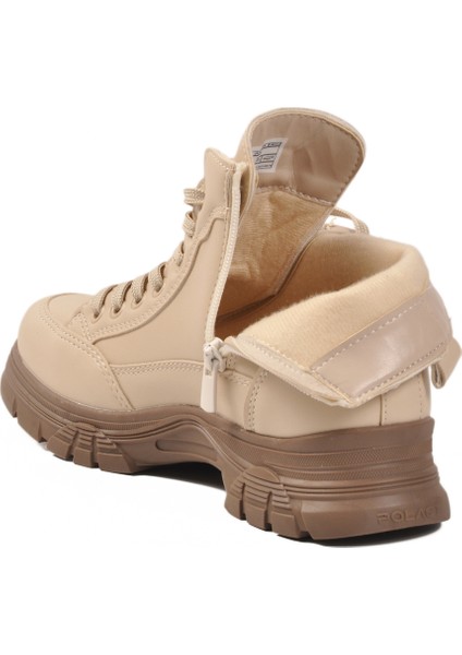 Bej Içi Kürklü Fermuarlı Bağcıklı Kadın Sneaker Bot fırsatları