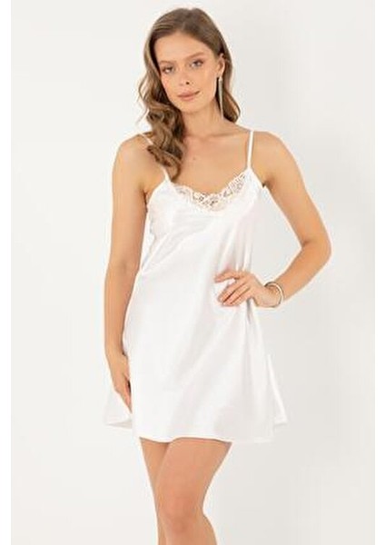 Ince Askılı Güpürlü Mini Saten Gecelik modelleri