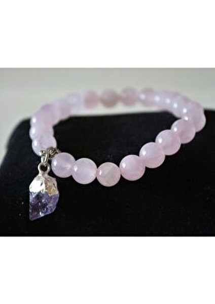 Pembe Kuvars Taşı Bileklik - Ametist Taşı Sallantılı