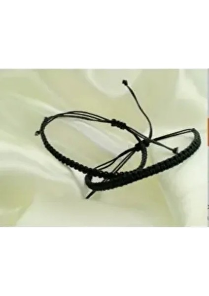 Örgü Arkadaş Sevgili Bilekliği Unisex Kullanıma Uygun 15 cm Ayarlanabilir Siyah İp
