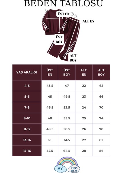 Kız Çocuk Çift Şerit Kurdele Eşofman Takımı 4-16 Yaş 12145 fiyatları