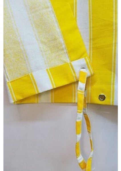 Sarı-Beyaz Kalın Düğmeli Kuş Gözlü Bağcık Hediyeli Balkon Perdesi Çizgili Pamuk Kumaş fiyatları