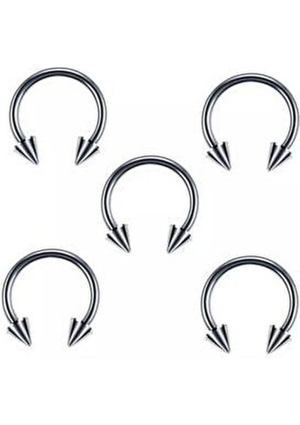 Cerrahi Çelik Gümüş Renk Sivri Uçlu 8mm Septum Piercing 5'li Set