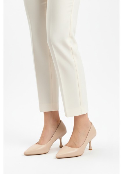 Bej Süet Kadın Topuklu Ayakkabı