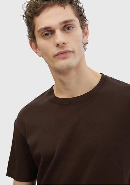 Kahverengi Bisiklet Yaka Düz Örgü Triko modelleri