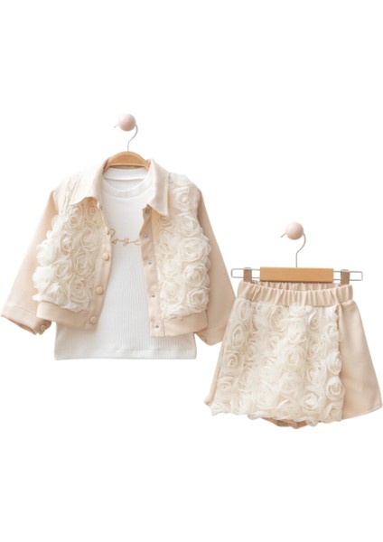 Güllü Ceketli Şort Etek Kız Çocuk Takım