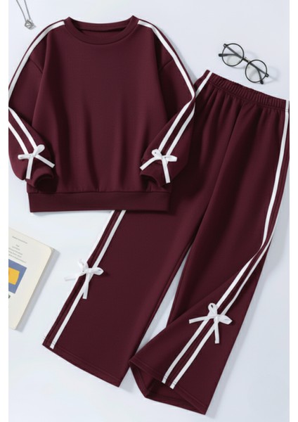 Kız Çocuk Çift Şerit Kurdele Eşofman Takımı 4-16 Yaş 12145