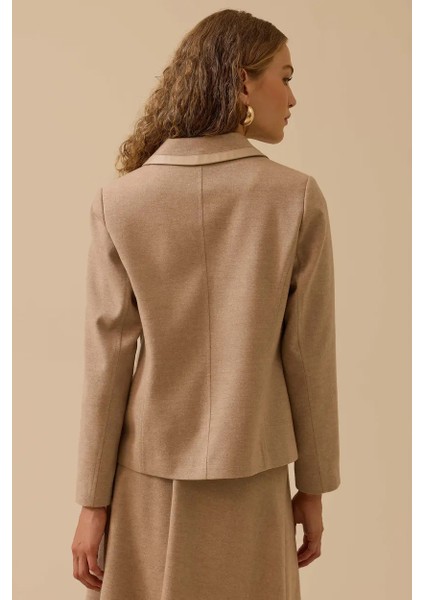 Kadın Biye Detaylı Cepli Fermuarlı Ceket - Vizon fiyatları