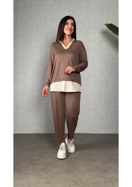 Polo Yaka Gömlek Detay Salaş Balon Pantolunlu Ikılı Takım modelleri