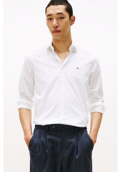 Erkek Slim Fit Poplin Gömlek - Beyaz