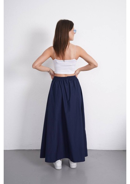 Tesettür Etek Uzun Çift Cepli Poplin Kumaş Beli Lastikli Iç Göstermez Etek Astarsız (90 Cm) fırsatları