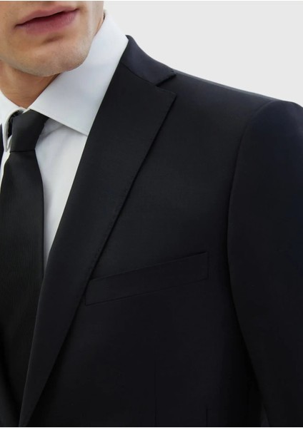 Siyah Düz Fashion Slim Fit Yün Karışımlı Takım Elbise fırsatları