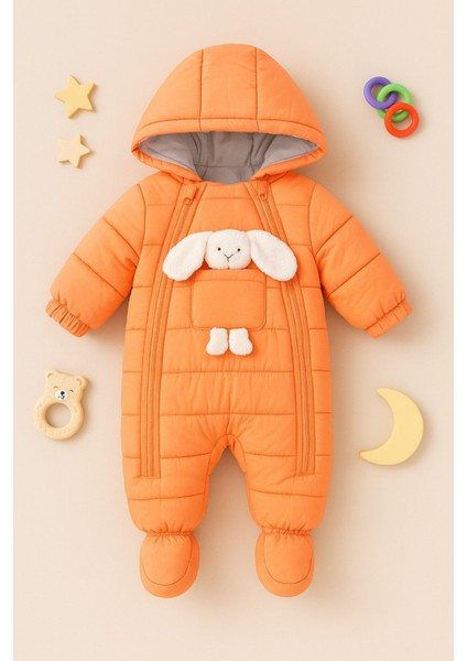 Yeni Sezon Cepli Sevimli Tavşan Figürlü Kapüşonlu Bebek-Çocuk Kozmonot-Astronot Tulum