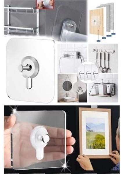 8 ADET Kendinden Yapışkanlı Çok Amaçlı Şeffaf Banyo Mutfak Askı Tablo Saat Raf Asma Aparatı fırsatları