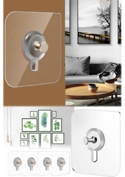 8 ADET Kendinden Yapışkanlı Çok Amaçlı Şeffaf Banyo Mutfak Askı Tablo Saat Raf Asma Aparatı