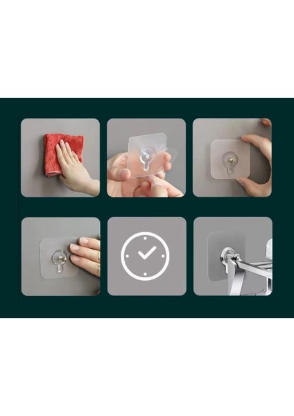 8 ADET Kendinden Yapışkanlı Çok Amaçlı Şeffaf Banyo Mutfak Askı Tablo Saat Raf Asma Aparatı