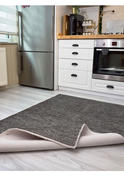 2415 Antrasit - Akrilik Dokuma Halı | Düz Renk Saçaklı Model