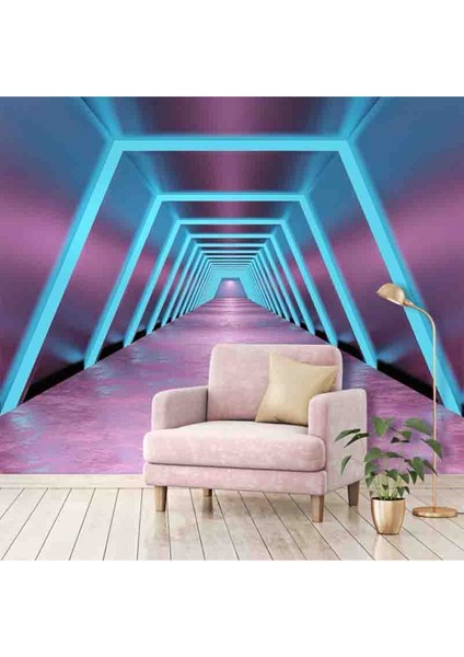 3 Boyutlu Çizgili Neon Işık Desenli Isı ve Ses Yalıtımlı Sağlıklı Tekstil Duvar Kağıdı