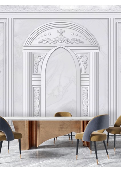 Mermer Çerçeve Desenli Isı ve Ses Yalıtımlı Sağlıklı Tekstil Duvar Kağıdı