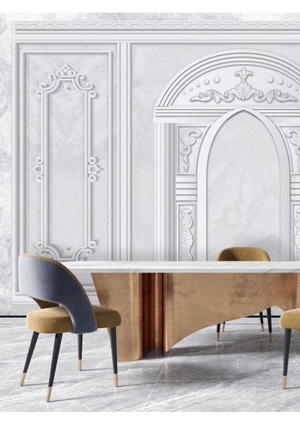 Mermer Çerçeve Desenli Isı ve Ses Yalıtımlı Sağlıklı Tekstil Duvar Kağıdı modelleri