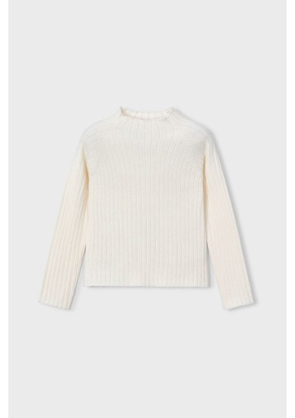 Kız Çocuk Fitilli Balıkçı Yaka Triko Kazak - Krem