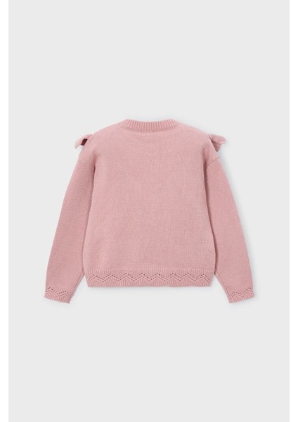 Kız Çocuk Ajurlu Fırfır Yaka Triko Kazak - Pudra Pembe fiyatları