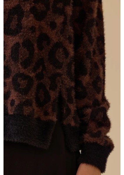 Kadın Leopar Desenli Triko Kazak - Kahverengi modelleri