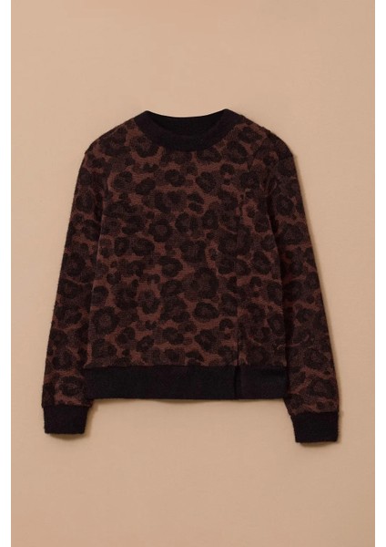 Kadın Leopar Desenli Triko Kazak - Kahverengi fırsatları