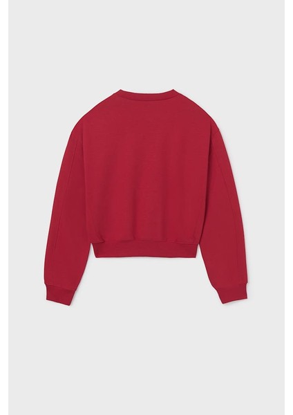 Kız Çocuk Nakış Işlemeli Kısa Kesim Sweatshirt - Kırmızı fiyatları
