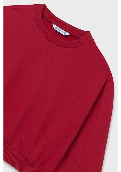 Kız Çocuk Nakış Işlemeli Kısa Kesim Sweatshirt - Kırmızı modelleri