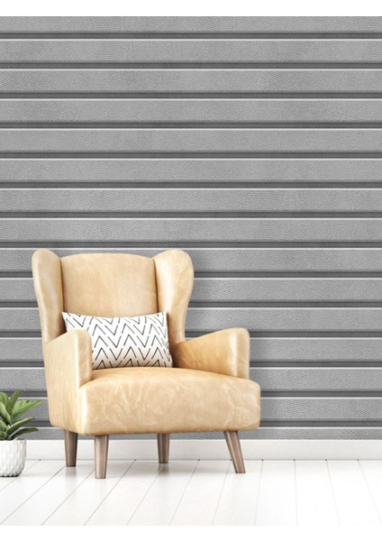 Duvar Kağıdı 3 Boyutlu Gri Yatay Taş Desenli Isı ve Ses Yalıtımlı Sağlıklı Tekstil &ebat Seçenekli