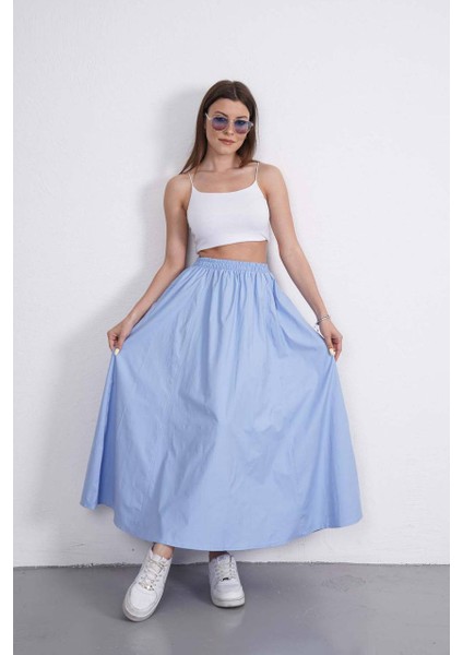 Tesettür Etek Uzun Çift Cepli Poplin Kumaş Beli Lastikli Iç Göstermez Etek Astarsız (90 Cm) fiyatları