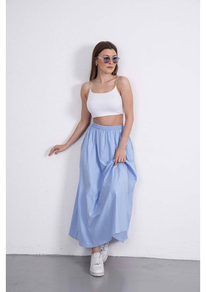 Tesettür Etek Uzun Çift Cepli Poplin Kumaş Beli Lastikli Iç Göstermez Etek Astarsız (90 Cm) modelleri