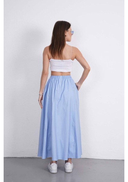 Tesettür Etek Uzun Çift Cepli Poplin Kumaş Beli Lastikli Iç Göstermez Etek Astarsız (90 Cm) fırsatları