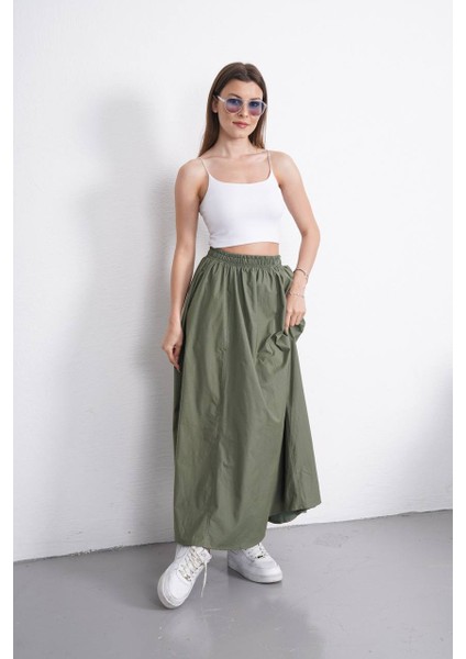 Tesettür Etek Uzun Çift Cepli Poplin Kumaş Beli Lastikli Iç Göstermez Etek Astarsız (90 Cm) fiyatları