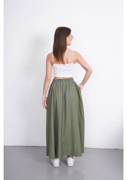 Tesettür Etek Uzun Çift Cepli Poplin Kumaş Beli Lastikli Iç Göstermez Etek Astarsız (90 Cm) modelleri