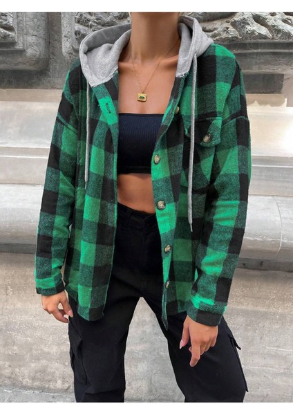 Kadın Desenli Renkli Oduncu Oversize Bol ve Geniş Kalıp Casual Çift Kapüşonlu Ceket Gömlek fiyatları